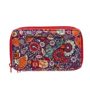 Vera Bradley Plum Crazy Quilted Cotton Zip Around ID Case Wallet Purple New